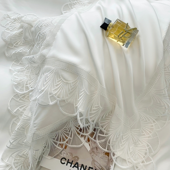 91家纺网 家纺一手货源 找家纺 榻尚 2023LF80奥地利天丝四件套精致蕾丝花边款 悦-云朵白