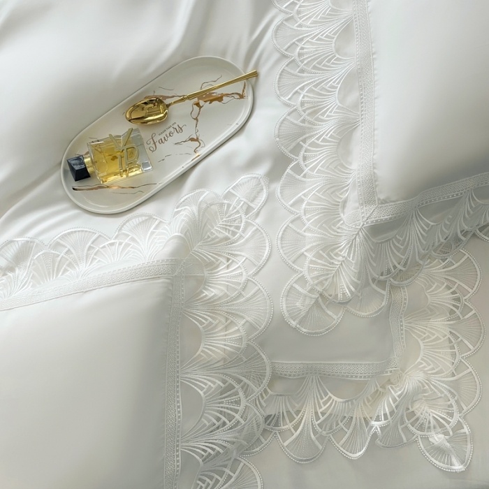 91家纺网 家纺一手货源 找家纺 榻尚 2023LF80奥地利天丝四件套精致蕾丝花边款 悦-云朵白