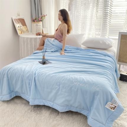 91家纺网 家纺一手货源 找家纺 米乐被业2025新款凉感绣花大豆夏被空调被被子被芯天空蓝