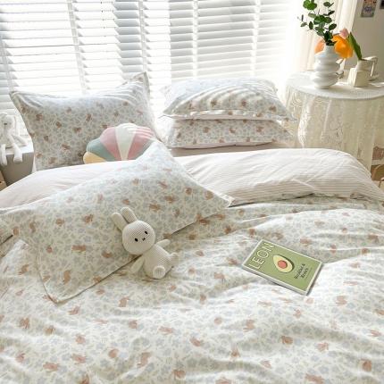 91家纺网 家纺一手货源 找家纺 柠馨 2023新款现代极简13376全棉四件套(硬包) 欢乐兔