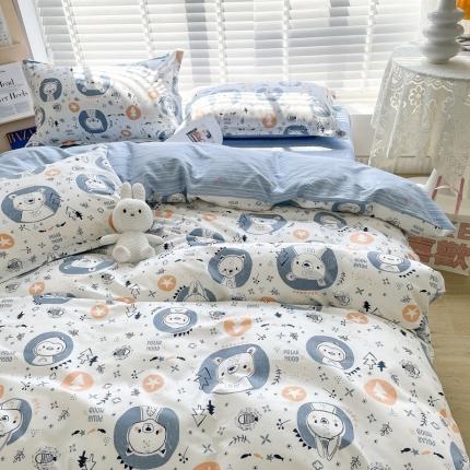 柠馨 2023新款现代极简13376全棉四件套(硬包) 萌主熊熊