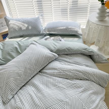 91家纺网 家纺一手货源 找家纺 柠馨 2023新款现代极简13376全棉四件套(硬包) 编织生活-绿