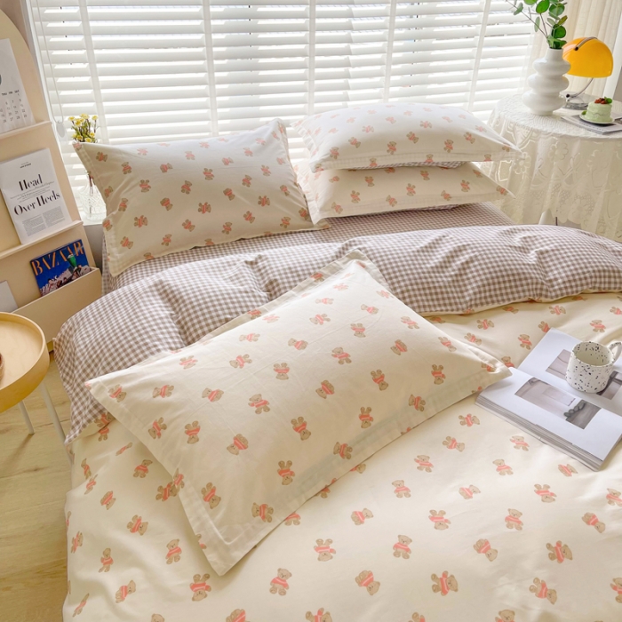 91家纺网 家纺一手货源 找家纺 柠馨 2023新款现代极简13376全棉四件套(硬包) 雅宝熊