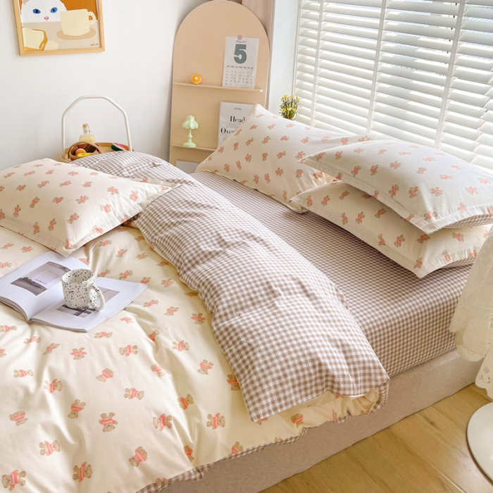 91家纺网 家纺一手货源 找家纺 柠馨 2023新款现代极简13376全棉四件套(硬包) 雅宝熊