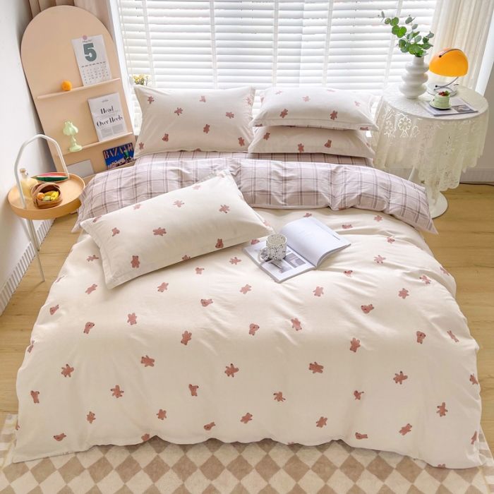 91家纺网 家纺一手货源 找家纺 柠馨 2023新款现代极简13376全棉四件套(硬包) 熊宝贝