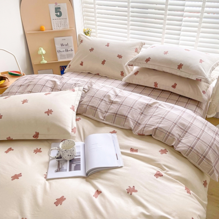 91家纺网 家纺一手货源 找家纺 柠馨 2023新款现代极简13376全棉四件套(硬包) 熊宝贝