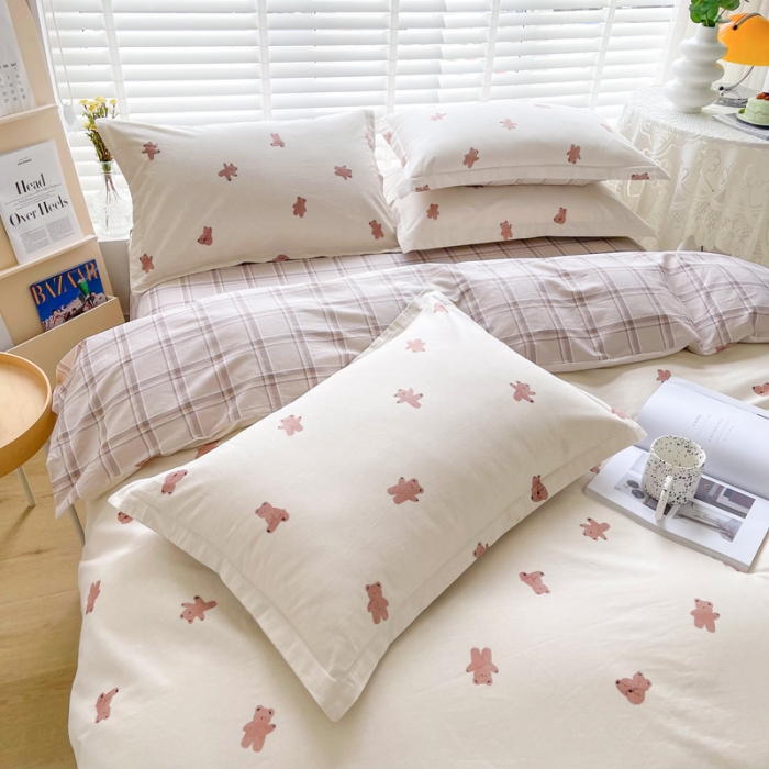 91家纺网 家纺一手货源 找家纺 柠馨 2023新款现代极简13376全棉四件套(硬包) 熊宝贝