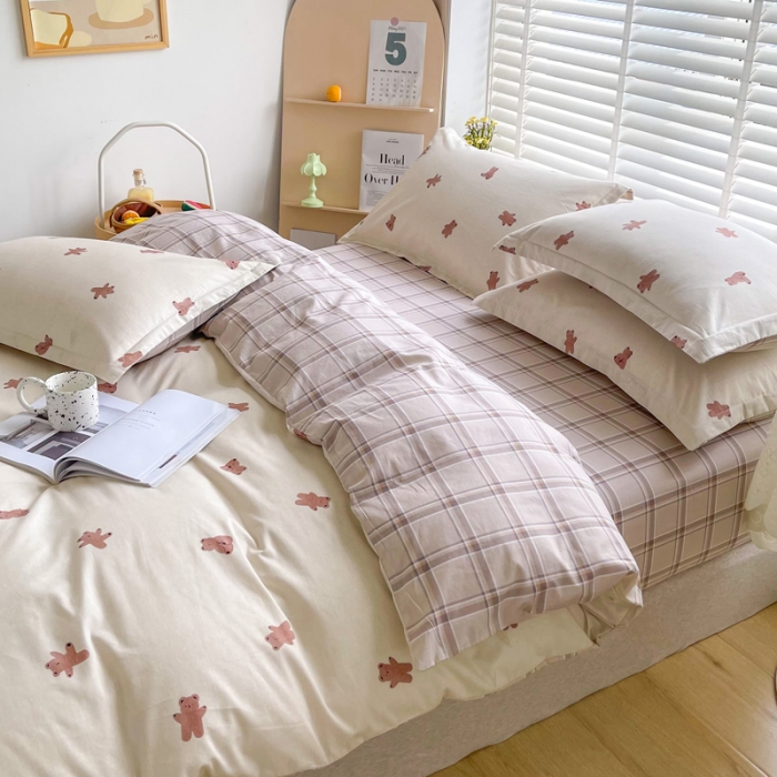 91家纺网 家纺一手货源 找家纺 柠馨 2023新款现代极简13376全棉四件套(硬包) 熊宝贝