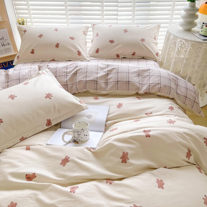 91家纺网 家纺一手货源 找家纺 柠馨 2023新款现代极简13376全棉四件套(硬包) 熊宝贝