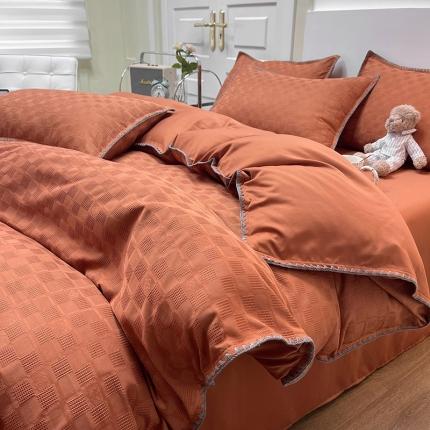 91家纺网 家纺一手货源 找家纺 仟网汇 2022新款简欧华夫格钩边四件套 红色