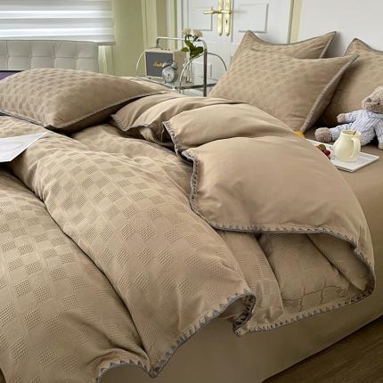 91家纺网 家纺一手货源 找家纺 仟网汇 2022新款简欧华夫格钩边四件套 驼色