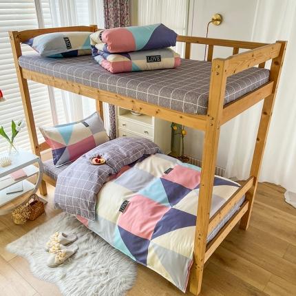 91家纺网 家纺一手货源 找家纺 （总）2022新款舒适亲肤芦荟棉上下铺学生印花四件套