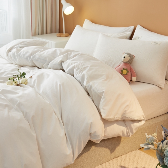 91家纺网 家纺一手货源 找家纺 宝士康 2023新款无印风系列四件套 本白