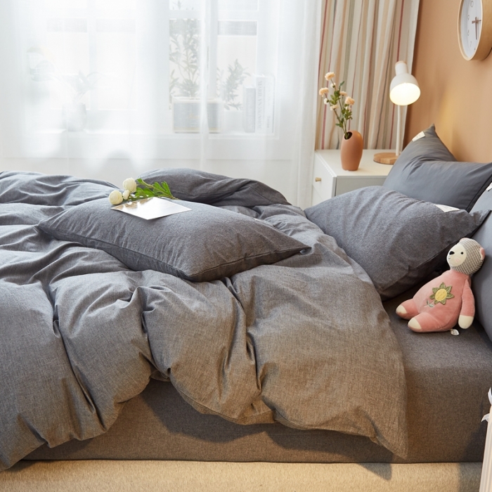 91家纺网 家纺一手货源 找家纺 宝士康 2023新款无印风系列四件套 低调灰