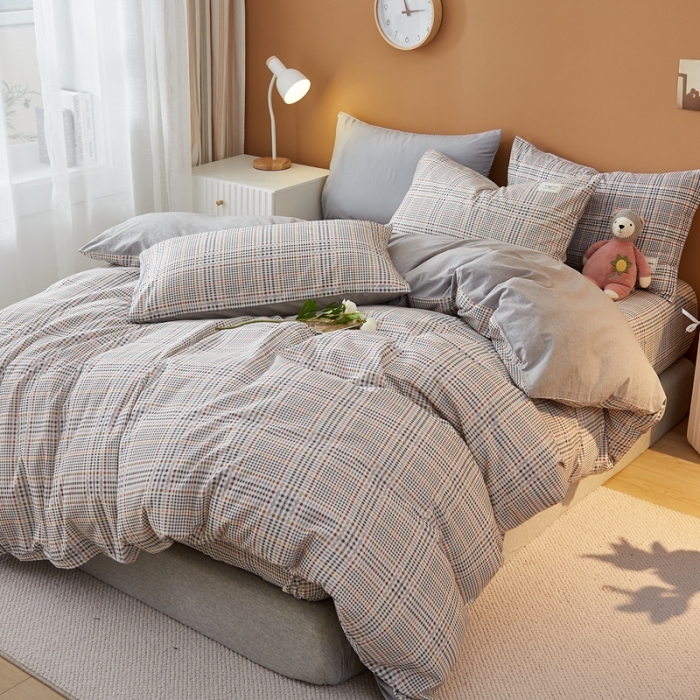 91家纺网 家纺一手货源 找家纺 宝士康 2023新款无印风系列四件套 曼森灰格