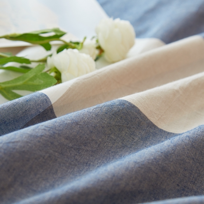 91家纺网 家纺一手货源 找家纺 宝士康 2023新款无印风系列四件套 深蓝大格