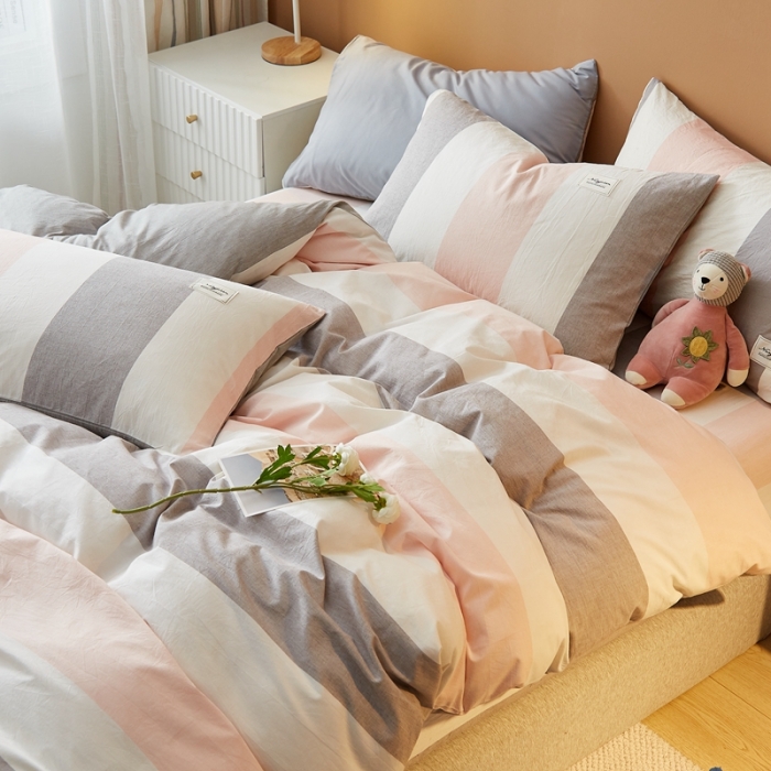 91家纺网 家纺一手货源 找家纺 宝士康 2023新款无印风系列四件套 桃玉粉