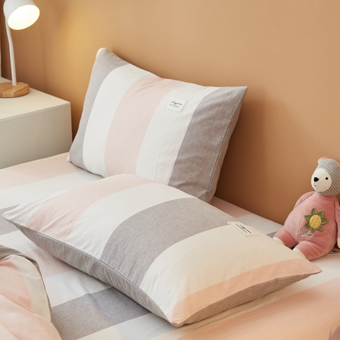 91家纺网 家纺一手货源 找家纺 宝士康 2023新款无印风系列四件套 桃玉粉