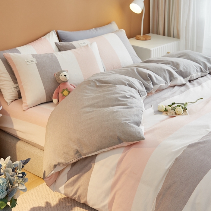 91家纺网 家纺一手货源 找家纺 宝士康 2023新款无印风系列四件套 桃玉粉