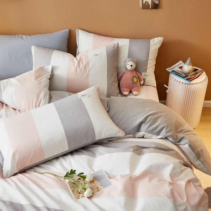 91家纺网 家纺一手货源 找家纺 宝士康 2023新款无印风系列四件套 桃玉粉