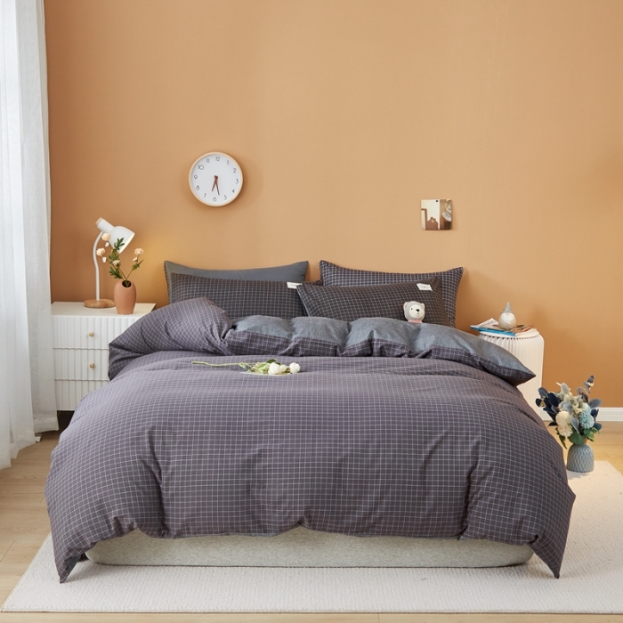 91家纺网 家纺一手货源 找家纺 宝士康 2023新款无印风系列四件套 小黑格