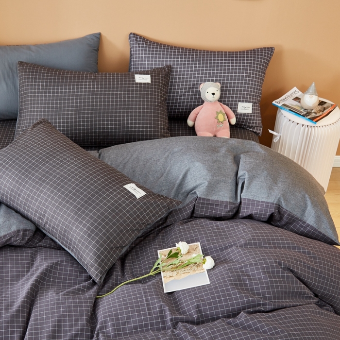 91家纺网 家纺一手货源 找家纺 宝士康 2023新款无印风系列四件套 小黑格