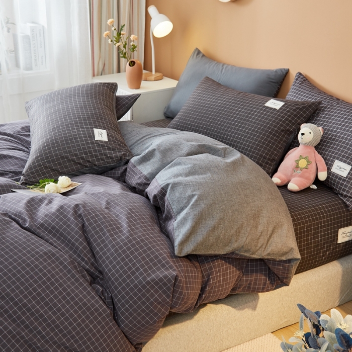 91家纺网 家纺一手货源 找家纺 宝士康 2023新款无印风系列四件套 小黑格