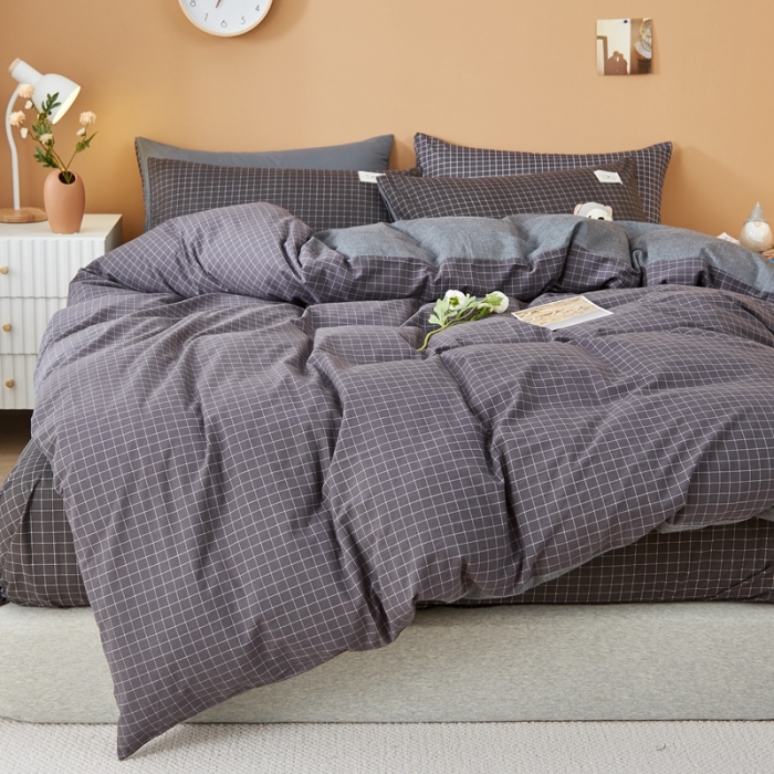 91家纺网 家纺一手货源 找家纺 宝士康 2023新款无印风系列四件套 小黑格