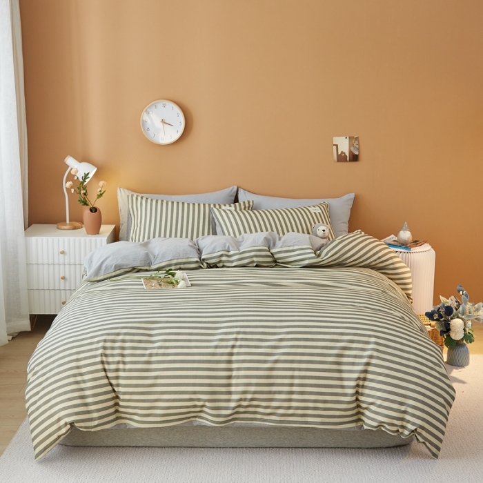 91家纺网 家纺一手货源 找家纺 宝士康 2023新款无印风系列四件套 雅灰中条