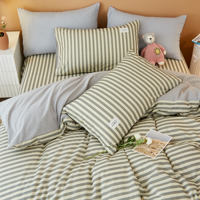 91家纺网 家纺一手货源 找家纺 宝士康 2023新款无印风系列四件套 雅灰中条