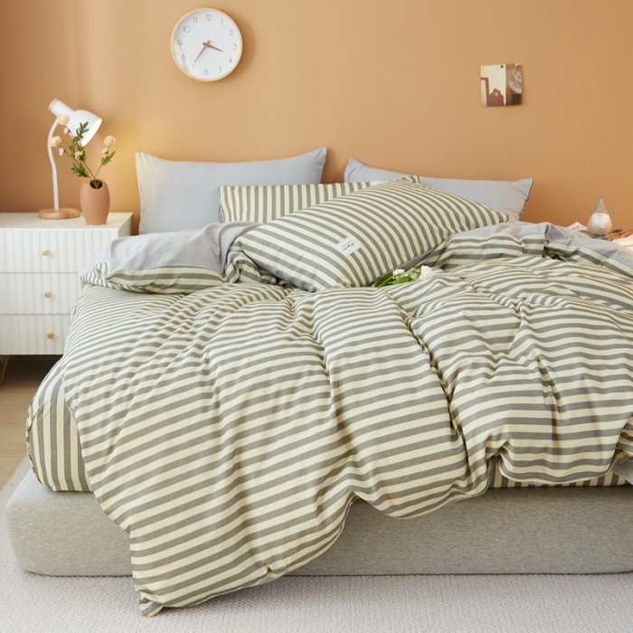 91家纺网 家纺一手货源 找家纺 宝士康 2023新款无印风系列四件套 雅灰中条