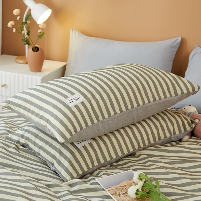 91家纺网 家纺一手货源 找家纺 宝士康 2023新款无印风系列四件套 雅灰中条