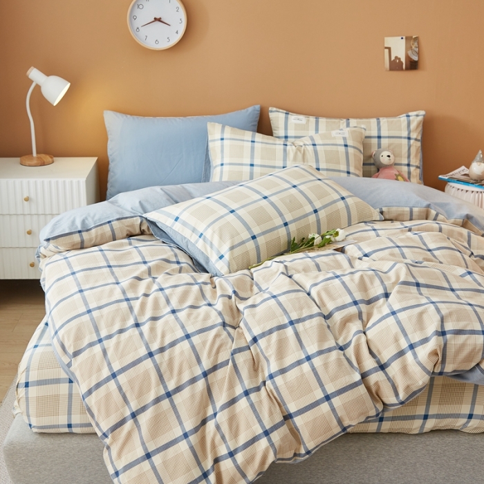 91家纺网 家纺一手货源 找家纺 宝士康 2023新款无印风系列四件套 英伦格