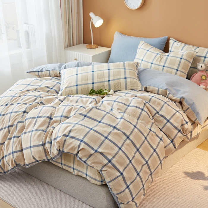 91家纺网 家纺一手货源 找家纺 宝士康 2023新款无印风系列四件套 英伦格