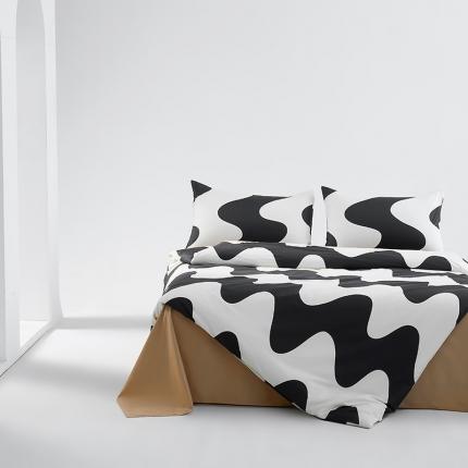 91家纺网 家纺一手货源 找家纺 （总）艾佳 2025新款全棉黑白经典波浪纹四件套-场景一