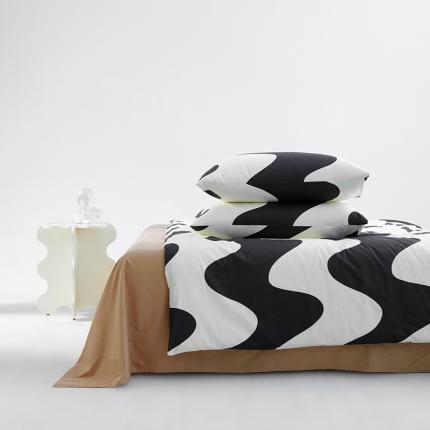 艾佳 2025新款全棉黑白经典波浪纹四件套-场景一波浪-黑白