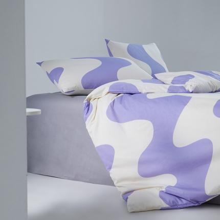 艾佳2025新款全棉黑白经典波浪纹四件套-场景一波浪-芋泥紫