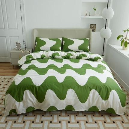 91家纺网 家纺一手货源 找家纺 （总）艾佳 2025新款全棉黑白经典波浪纹四件套-场景二