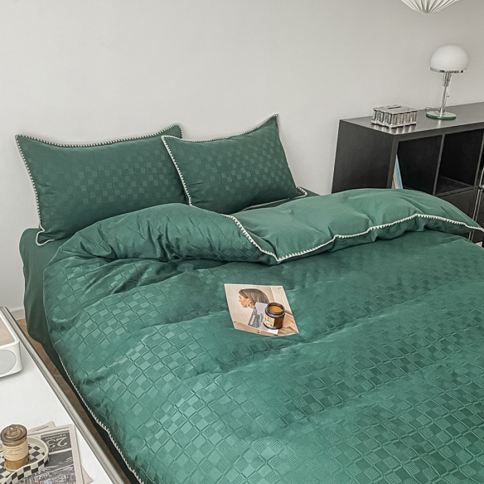 91家纺网 家纺一手货源 找家纺 金丝鸟2023新款A类60支全棉水洗棉华夫格四件套苏珊格绿