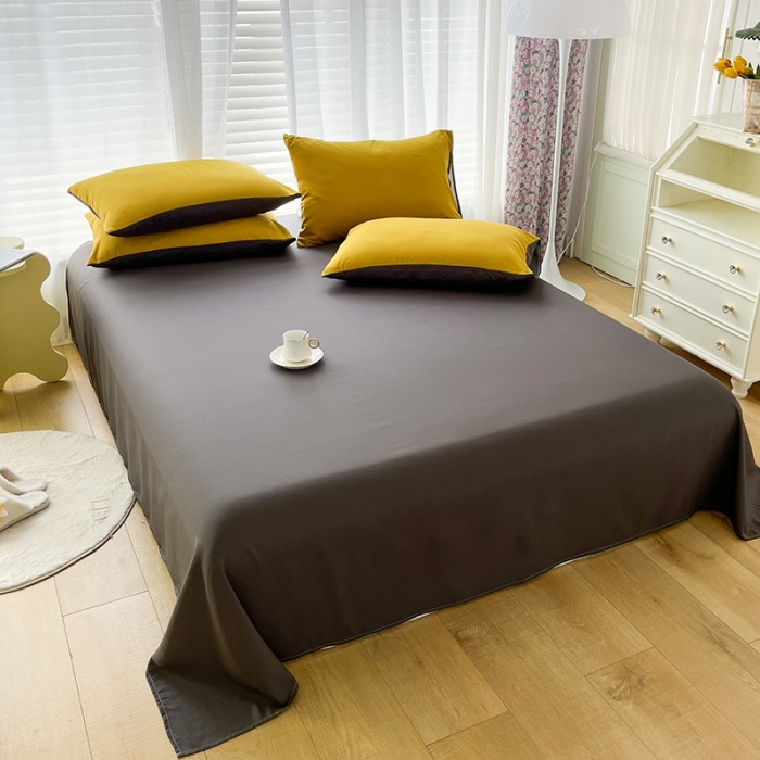 91家纺网 家纺一手货源 找家纺 赫然家纺 2026新款纯色磨毛系列床单款四件套 姜黄+深灰