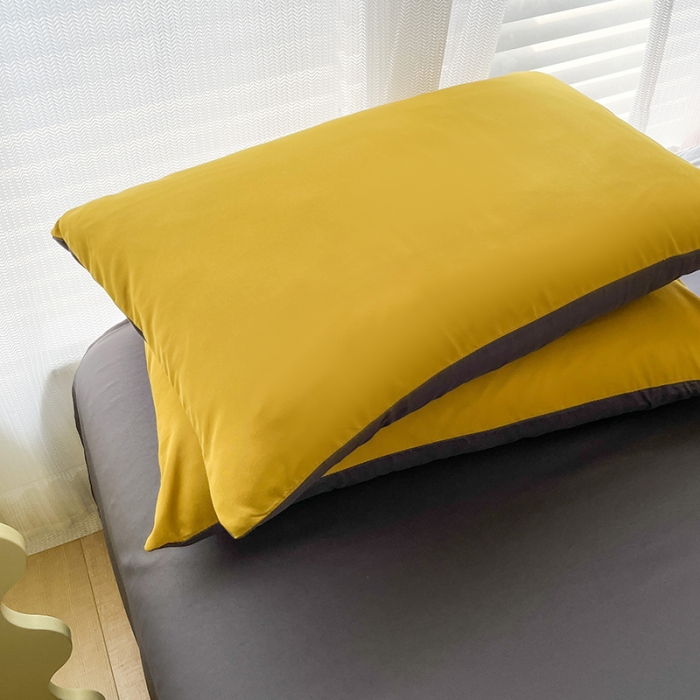 91家纺网 家纺一手货源 找家纺 赫然家纺 2026新款纯色磨毛系列床单款四件套 姜黄+深灰