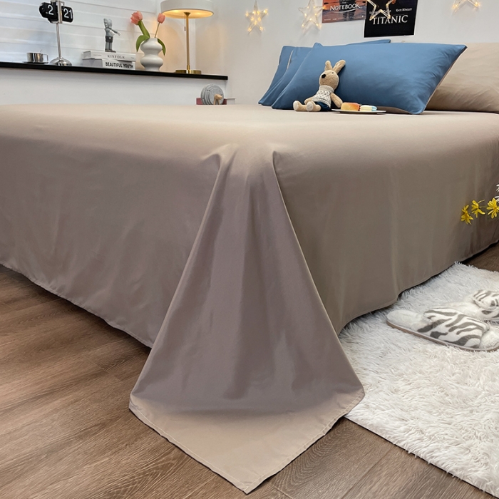 91家纺网 家纺一手货源 找家纺 赫然家纺 2026新款纯色磨毛系列床单款四件套 蓝色+驼色