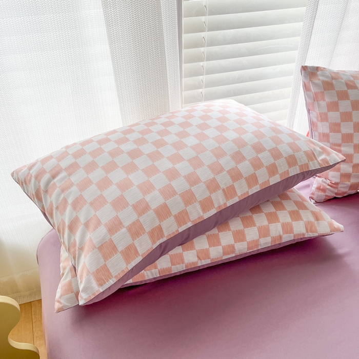 91家纺网 家纺一手货源 找家纺 赫然家纺 2026新款纯色磨毛系列床单款四件套 棋盘格-粉