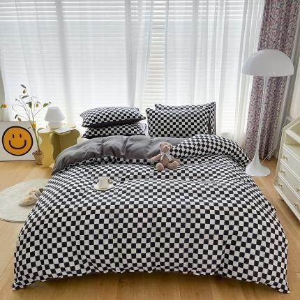 91家纺网 家纺一手货源 找家纺 赫然家纺 2026新款纯色磨毛系列床单款四件套 棋盘格-黑