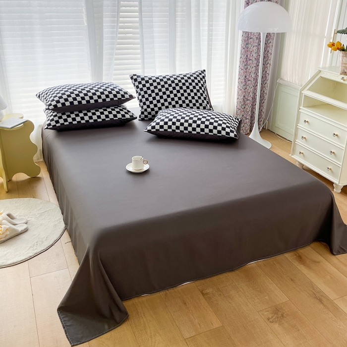 91家纺网 家纺一手货源 找家纺 赫然家纺 2026新款纯色磨毛系列床单款四件套 棋盘格-黑