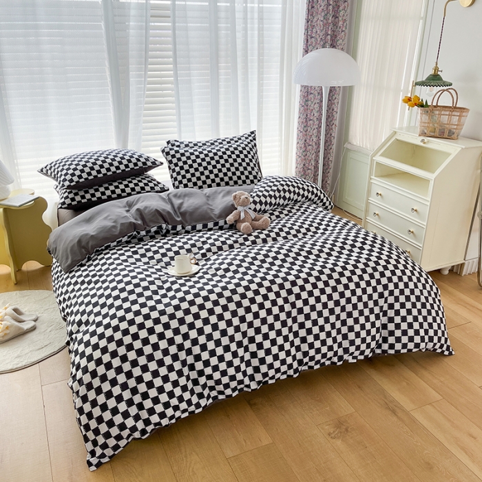 91家纺网 家纺一手货源 找家纺 赫然家纺 2026新款纯色磨毛系列床单款四件套 棋盘格-黑