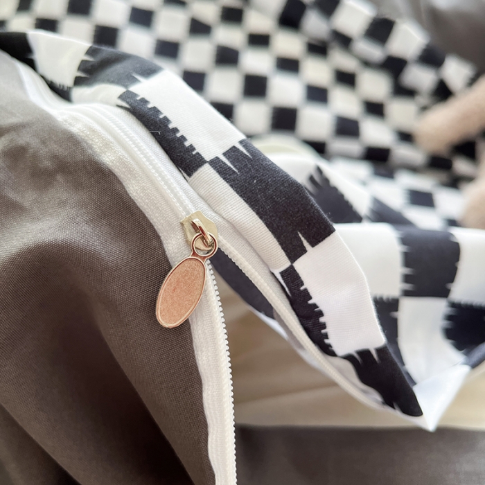 91家纺网 家纺一手货源 找家纺 赫然家纺 2026新款纯色磨毛系列床单款四件套 棋盘格-黑