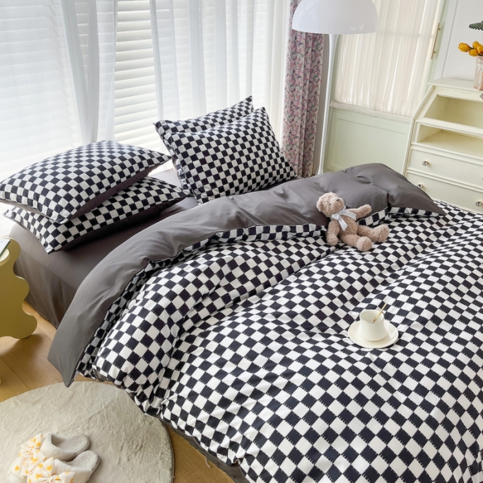 91家纺网 家纺一手货源 找家纺 赫然家纺 2026新款纯色磨毛系列床单款四件套 棋盘格-黑