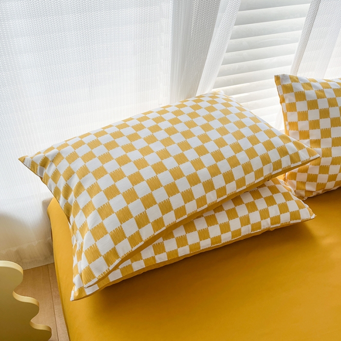 91家纺网 家纺一手货源 找家纺 赫然家纺 2026新款纯色磨毛系列床单款四件套 棋盘格-黄