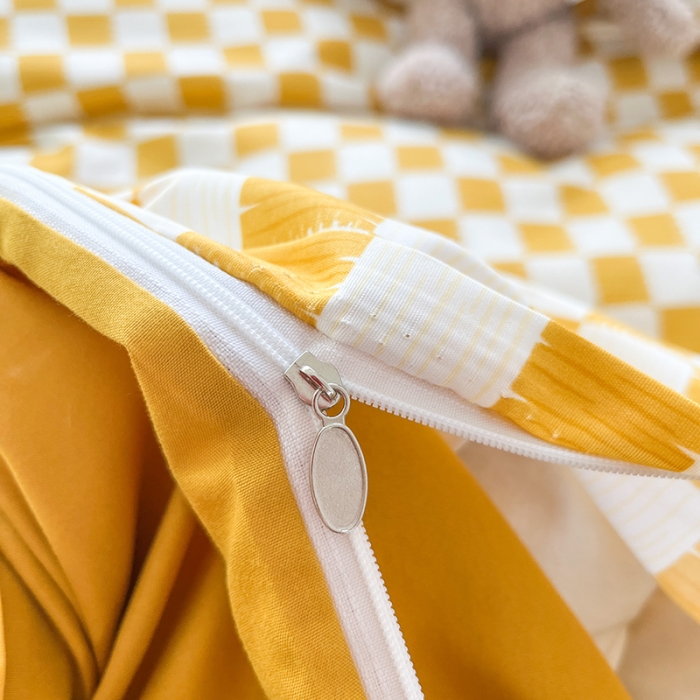 91家纺网 家纺一手货源 找家纺 赫然家纺 2026新款纯色磨毛系列床单款四件套 棋盘格-黄